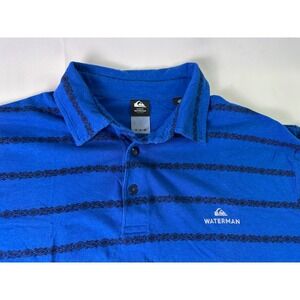 Quiksilver Waterman‎ Collection Men's Polo Shirt Blue Tribal Striped Medium